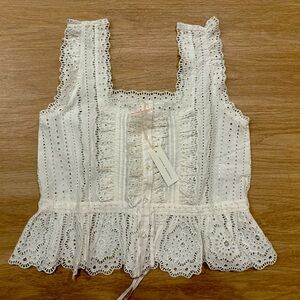 NWT Loeffler Randall Arden White Scalloped Blouse Size Small